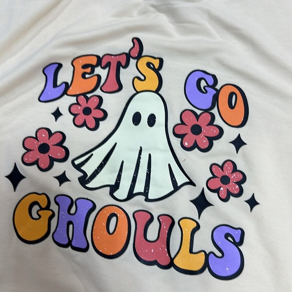 Lets Go Ghouls Sweatshirt Halloween Ghost Spooky Season Crewneck Cream XXL - Picture 5 of 5